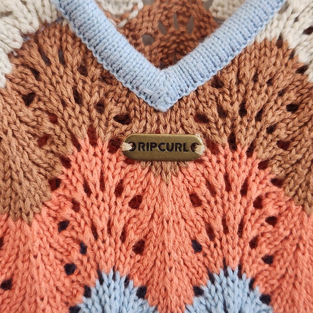Rip Curl Sz XS Santorini Loose Knit Striped Coral Blue Brown Bodycon Dress Boho - Picture 7 of 10